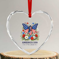 America 250 Patriotic Butterfly Floral Graphic Heart Crystal Glass Ornament American Flag Wings Watercolor Wildflowers 1776 to 2026 Semiquincentennial