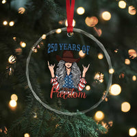 America 250th Anniversary Crystal Glass Ornament Western Cowgirl American Flag 4th of July