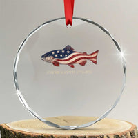 America 250th Anniversary Patriotic Fish Graphic Crystal Glass Ornament American Flag Salmon Trout Fishing 1776 to 2026 Semiquincentennial