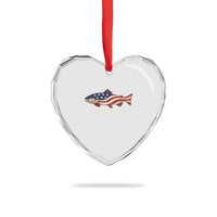 America 250th Anniversary Patriotic Fish Graphic Heart Crystal Glass Ornament American Flag Salmon Trout Fishing 1776 to 2026 Semiquincentennial