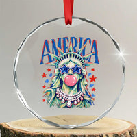 America Statue of Liberty Blowing Bubblegum Crystal Glass Ornament Star and Glasses Patriotic Summer Vibes Graphic