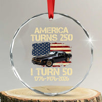 America Turns 250 I Turn 50 1976 50th Birthday Crystal Glass Ornament Retro 70s Muscle Car Lover