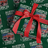America Turns 250 I Turn 50 1976 50th Birthday Wrapping Paper Roll Vintage Classic Original American Old Pickup Truck