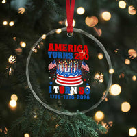 America Turns 250 I Turn 50 Funny 1976 Birthday Crystal Glass Ornament American Flag Cake 1776 to 2026 Semiquincentennial