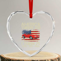 America Turns 250 I Turn 75 1951 75th Birthday Heart Crystal Glass Ornament Sports Car Retro Americana