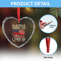 America Turns 250 I Turn 80 1946 80th Birthday Heart Crystal Glass Ornament Sports Car Retro Americana