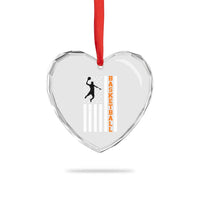 American Flag Basketball Heart Crystal Glass Ornament Patriotic Sports Lover Gift