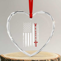 American Flag Rosary Catholic Cross Heart Crystal Glass Ornament