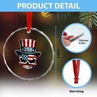 American Flag Skull Patriotic Pride Crystal Glass Ornament USA 250 Anniversary