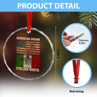 American Grown Italian Roots Crystal Glass Ornament USA Italy Flag Family Tree Italian - Wonder Print Shop