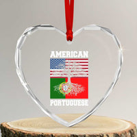 American Grown Portuguese Roots Heart Crystal Glass Ornament Distressed Tree Portugal USA Flag - Wonder Print Shop