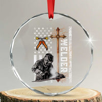 American Welder Crystal Glass Ornament Welding USA Flag Christian Cross TS02
