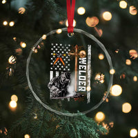 American Welder Crystal Glass Ornament Welding USA Flag Christian Cross TS02