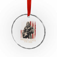 Americas 250th Anniversary 1776-2026 Bigfoot Rock Star Crystal Glass Ornament Playing Electric Guitar Distressed American Flag Graphic