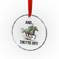 And They’re Off Colorful Horse Racing Sketch Crystal Glass Ornament Jockey and Thoroughbred Sprinting Race Day