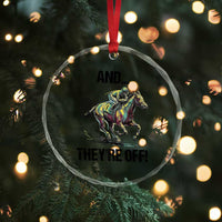 And They’re Off Colorful Horse Racing Sketch Crystal Glass Ornament Jockey and Thoroughbred Sprinting Race Day