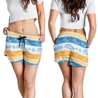 Anguilla Dolphins Pattern Shorts for Women Orange And Blue - Wonder Print Shop