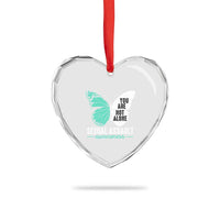 April Sexual Assault Awareness Heart Crystal Glass Ornament Teal Ribbon Flower
