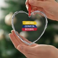 Arepas Cerveza Beisbol Venezuela Things Heart Crystal Glass Ornament Funny Latino Food Beer and Baseball Pride