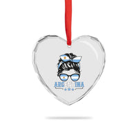 Argentina Messy Bun Proud Argentinian Flag Heart Crystal Glass Ornament