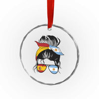 Argentina Spain Flag Messy Bun Girl Graphic Crystal Glass Ornament Cool Latina Argentine Spanish Pride Match Day