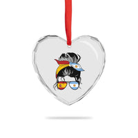 Argentina Spain Flag Messy Bun Girl Graphic Heart Crystal Glass Ornament Cool Latina Argentine Spanish Pride Match Day