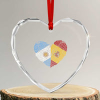 Argentina Spain Flag Mixed Roots Fingerprint Heart Graphic Heart Crystal Glass Ornament Argentine Spanish Dual Heritage Hispanic Pride Match Day