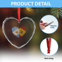 Argentina Spain Flag Mixed Roots Fingerprint Heart Graphic Heart Crystal Glass Ornament Argentine Spanish Dual Heritage Hispanic Pride Match Day