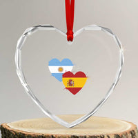 Argentina Spain Flag Two Hearts Graphic Heart Crystal Glass Ornament Dual Argentine Spanish Heritage Love Pride