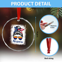 Arizona American Flag Messy Bun Pride Crystal Glass Ornament