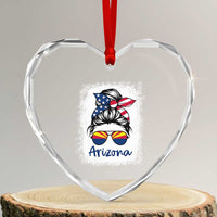 Arizona American Flag Messy Bun Pride Heart Crystal Glass Ornament