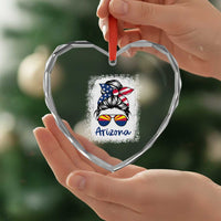 Arizona American Flag Messy Bun Pride Heart Crystal Glass Ornament