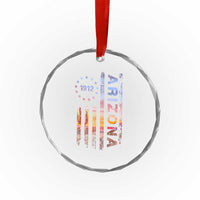 Arizona American Flag Pride Cactus Landscape Established 1912 Crystal Glass Ornament