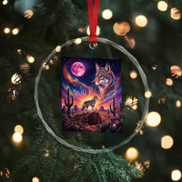 Arizona Coyote Vintage Desert Moon Retro Cactus Crystal Glass Ornament Southwest Wildlife Western Adventure Graphic