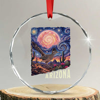 Arizona Roadrunner Vintage Desert Moon Retro Cactus Crystal Glass Ornament Southwest Wildlife Bird Starry Night Style