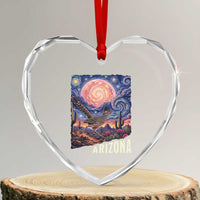 Arizona Roadrunner Vintage Desert Moon Retro Cactus Heart Crystal Glass Ornament Southwest Wildlife Bird Starry Night Style