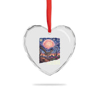Arizona Roadrunner Vintage Desert Moon Retro Cactus Heart Crystal Glass Ornament Southwest Wildlife Bird Starry Night Style