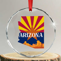 Arizona State Flag Map Graphic Crystal Glass Ornament Southwest Sunburst Cactus State Pride Souvenir