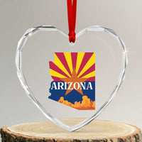 Arizona State Flag Map Graphic Heart Crystal Glass Ornament Southwest Sunburst Cactus State Pride Souvenir