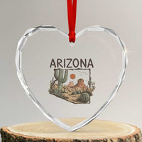 Arizona State Map Desert Landscape Cactus Southwest Heart Crystal Glass Ornament
