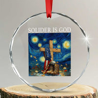 Army Christian Crystal Glass Ornament Soldier Cross Starry Night Faith Patriotic Jesus TS14