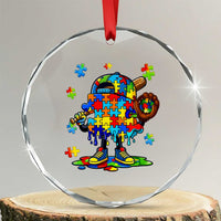 Autism Acceptance Baseball Crystal Glass Ornament Colorful Drip Graphic Neurodiversity Support