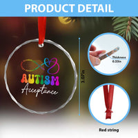 Autism Acceptance Crystal Glass Ornament Advocate Educate Accomodate Include Rainbow Infinity Symbol TS02