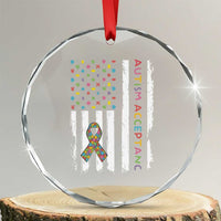 Autism Acceptance Crystal Glass Ornament American Flag Neurodivergent Support Ribbon Puzzle
