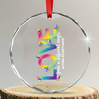 Autism Acceptance Crystal Glass Ornament Love From a Different Angle Rainbow Infinity - Wonder Print Shop