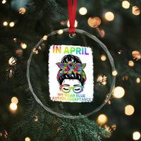 Autism Acceptance Crystal Glass Ornament Neurodivergent Support Messy Bun Ribbon Puzzle