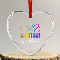 Autism Acceptance Heart Crystal Glass Ornament Advocate Educate Accomodate Include Rainbow Infinity Symbol - Wonder Print Shop