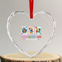 Autism Acceptance Support Heart Crystal Glass Ornament Teach Accept Love