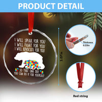 Autism Mama Bear Crystal Glass Ornament I Will Speak Fight Advocate For You - Wonder Print Shop