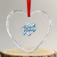 Autism Nana Coquette Puzzle Piece Pink Bow Heart Crystal Glass Ornament
